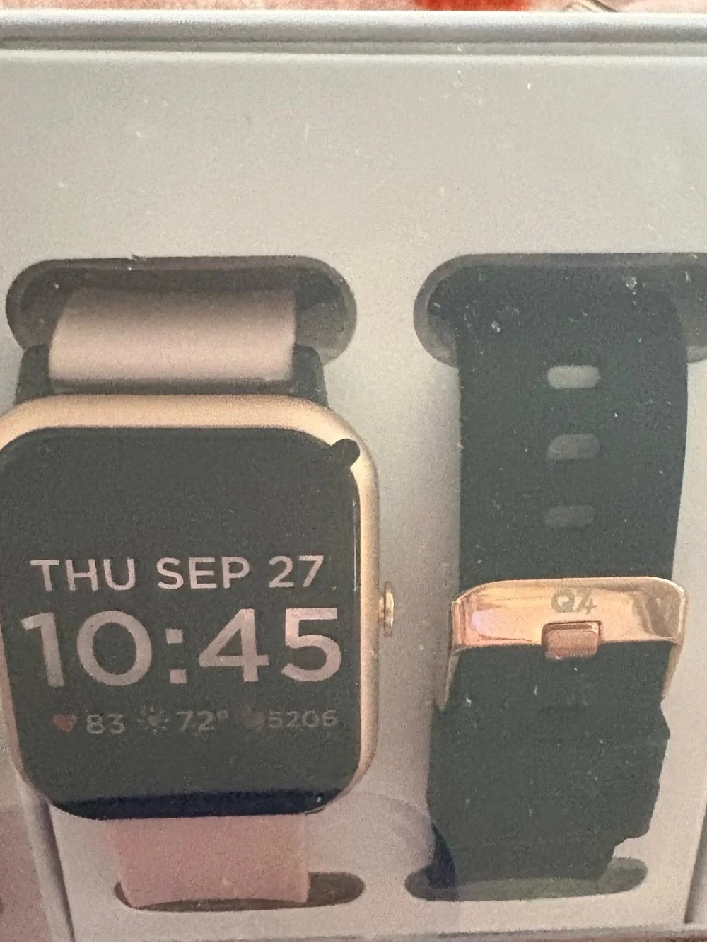 Q7 Plus Smartwatch in Rose Gold with Pink and Black Bands NEW Fitness tracker.